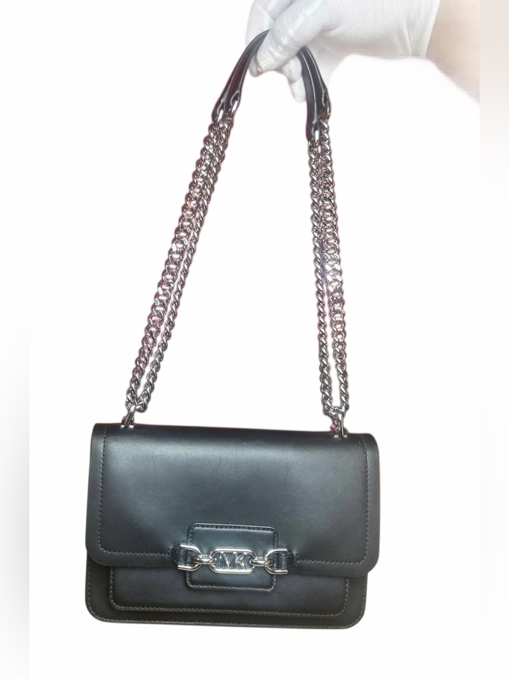 Michael Kors Heather Large Black Leather Convertible Shoulder Bag